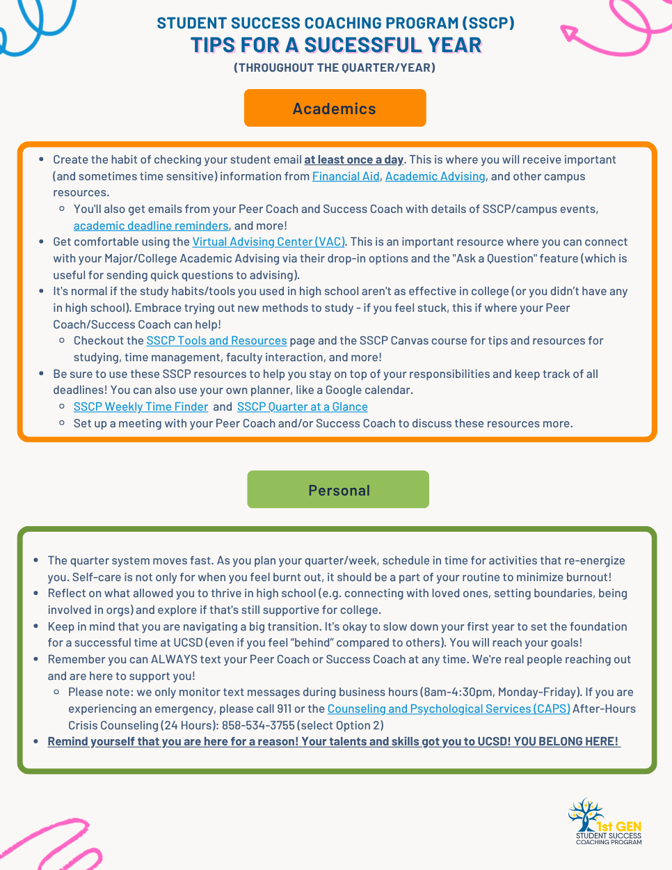 SSCP First Year Roadmap